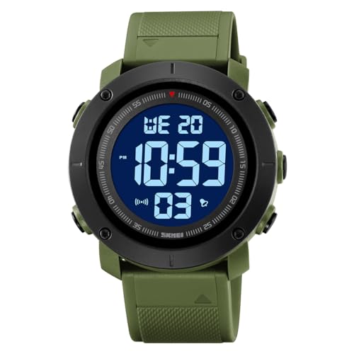 TONSHEN Unisex LED Elektronik Digitaluhr Outdoor Wasserdicht Sportuhr Doppelte Zeit Alarm Countdown Stoppuhr Plastik Uhren (Grün 2) von TONSHEN
