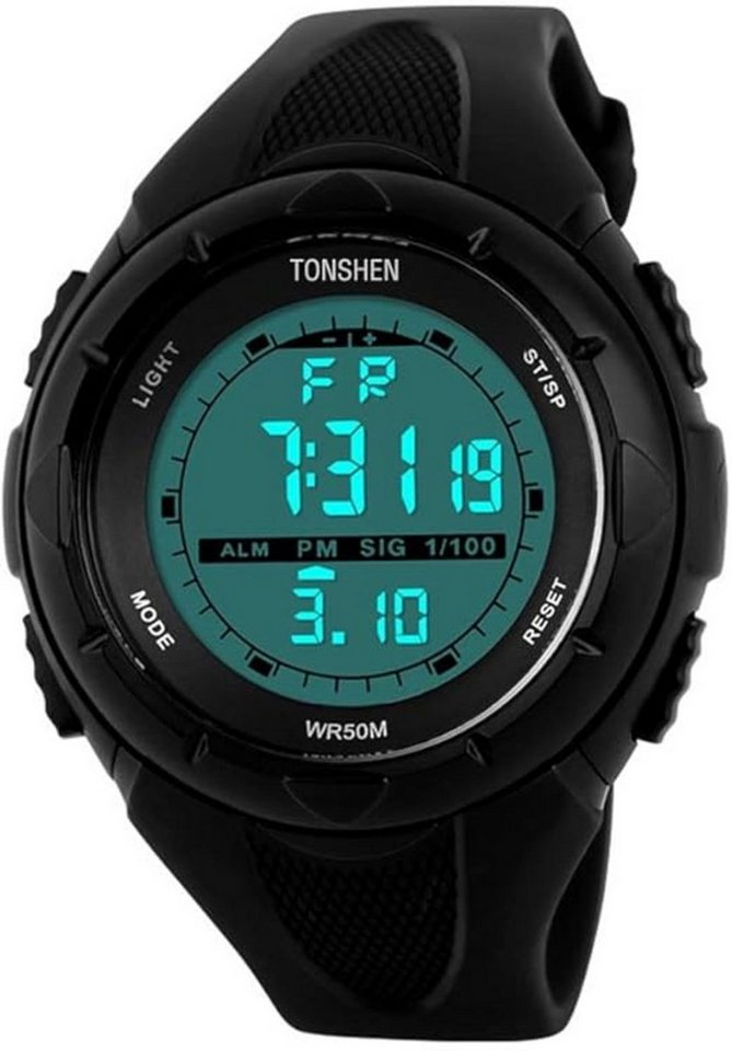 TONSHEN Wasserdicht Digital Militär Plastik Watch, Multifunktion Stoppuhr Kalender LED Licht Damenuhr mit Kautschukband von TONSHEN