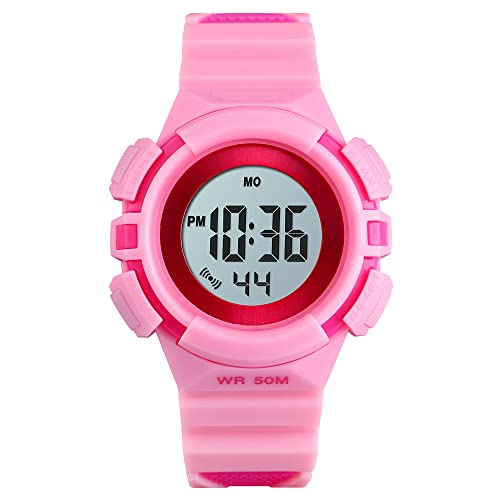 TONSHEN kinderuhr Junge Mädchen Digital Uhren Sportuhr 50M Wasserdicht Mehrfarbig LED Licht Outdoor Militär Multifunktional Alarm Stoppuhr Armbanduhr (Rosa) von TONSHEN