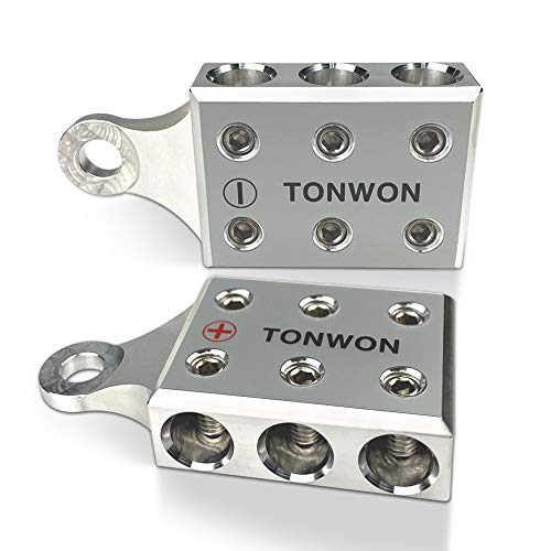 TONWON 6 X1/0 AWG Gauge Post Batterieklemmen, für Lithium- oder AGM-Blei-Säure-Batterien mit verschraubten Enden oder Gewindebolzen, M10 oder 3/8 Zoll - 16 (O6-M10) von TONWON