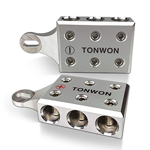 TONWON 6x1/0 AWG Gauge Post Batterieklemmen, für Lithium- oder AGM-Blei-Säure-Batterien mit verschraubten Enden oder Gewindebolzen, M6 oder 1/4"-20 (O6-M6) von TONWON