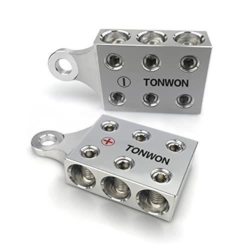 TONWON 6x2/0 AWG Gauge Post Batterieklemmen, für Lithium- oder AGM-Blei-Säure-Batterien mit verschraubten Enden oder Gewindebolzen, M10 oder 3/18 Zoll - 16 (O6HD-M10) von TONWON
