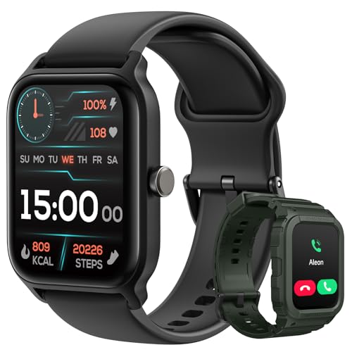 TOOBUR Smartwatch Alexa Eingebaut mit Telefonfunktion, 1.8" Fitnessuhr mit Herzfrequenz IP68 Wasserdicht 2 Bändern für Herren, kompatibel mit iOS & Android, Grün 44 mm von TOOBUR