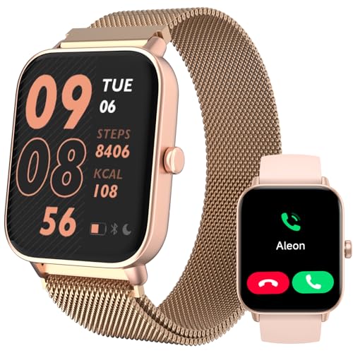 TOOBUR Smartwatch für Damen mit Alexa und Telefonfunktion, 1,8" Fitnessuhr mit 100 Sports, 24/7 Puls, Schrittzähler und Fitness-Tracker, IP68 Wasserdicht, Kompatibel Android iOS, Golden von TOOBUR