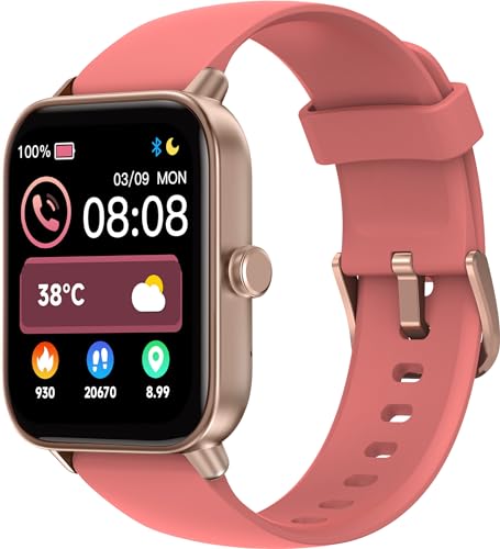 TOOBUR Smartwatch für Damen mit Telefonfunktion, 1,8" Fitnessuhr mit 100 Sports, 24/7 Puls, Schrittzähler und Fitness-Tracker, IP68 Wasserdicht für Schwimmen, Kompatibel Android iOS, Rot von TOOBUR