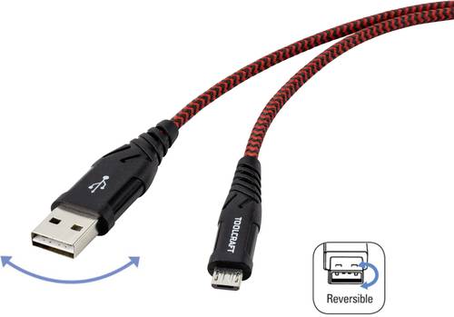 TOOLCRAFT USB-Kabel USB 2.0 USB-A Stecker, USB-C® Stecker 2.00m Schwarz/Rot Extrem robuste Geflecht von TOOLCRAFT