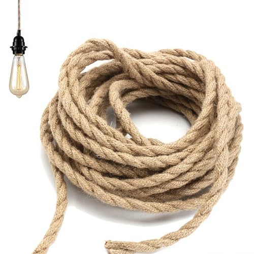 TOOSOAR® Textilkabel 3 Adrig, 3 adriges stoffkabel, Jute kabel stoffummantelt für Kronleuchter, Wandlampen und Lampenschirme (3x0,75mm²,10M) von TOOSOAR