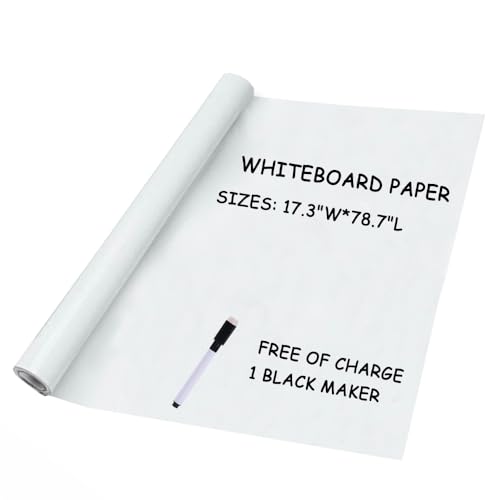 Whiteboard-Papieraufkleberrolle, selbstklebend, trocken abwischbar, groß, 43,9 x 199,9 cm, mit 1 farbigen Stiften auf Wasserbasis, Kreidetafel-Tapete für Zuhause und Büro von TOP-Pindu