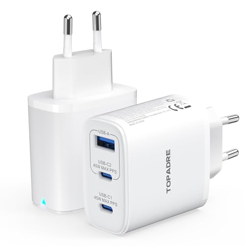 45W USB C Ladegerät 2er Pack, 3 Ports Mehrfach Ladegerät, PD 3.0 Schnellladegerät USB C Netzteil für iPhone 16 15 14 13 12 Pro Max, für Samsung Galaxy S24 S23, Weiß von TOPADRE