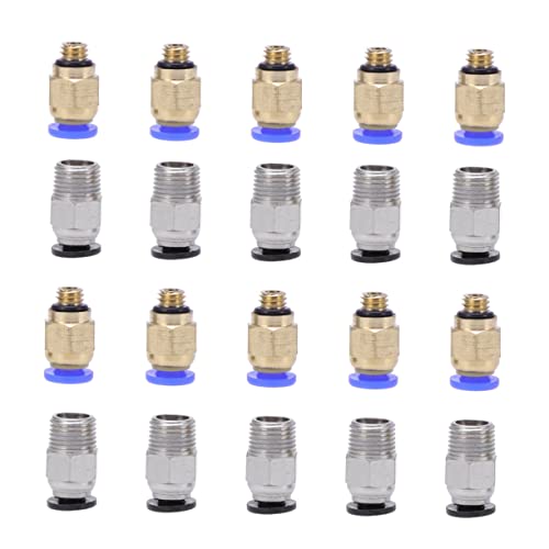 TOPBATHY 20 Stücke 3D Drucker Pneumatische Stecker Push Quick Montage Kit 3D Drucker Stecker Gerade Pneumatische Stecker Goldene von TOPBATHY