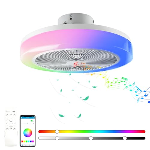 TOPBOS LED-Deckenleuchte mit Ventilator Timer Leiser Moderne RGB Deckenventilator mit Beleuchtung und Fernbedienung &APP Fan Lampe, Dimmbar Bluetooth Lautsprecher für Schlafzimmer Wohnzimmer von TOPBOS