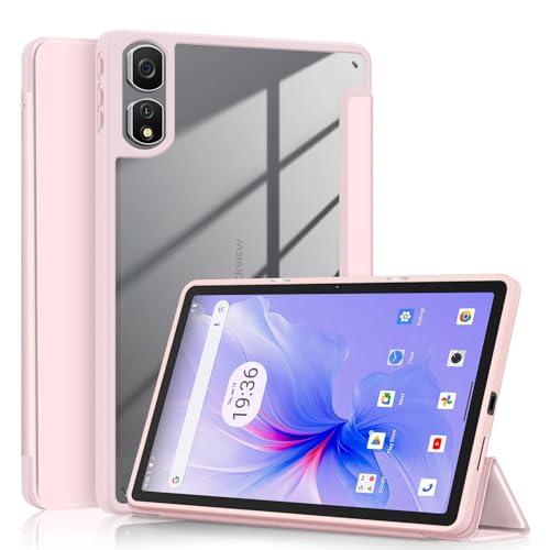 TOPCASE Hülle für Blackview Tab 16 Pro Tablet 11 Zoll,Ultra Leder Ständer Klar Transparente PC-Rückseite Schutzhülle mit Auto Schlaf/Wach Funktion Cover,Rosa von TOPCASE