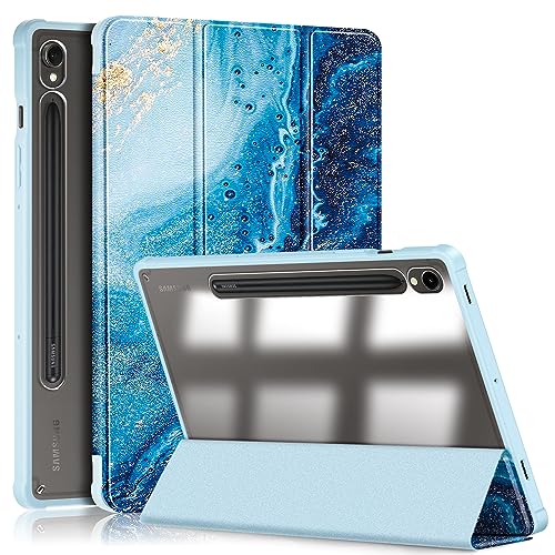 TOPCASE Hülle für Samsung Galaxy Tab S9 11 Zoll 2023 mit S Pen Halter,Klar Transparente PC-Rückseite,TPU Ständer Schutzhülle für (SM-X710/X716B/X718U),Auto Wachen/Schlafen,Die Wellen von TOPCASE