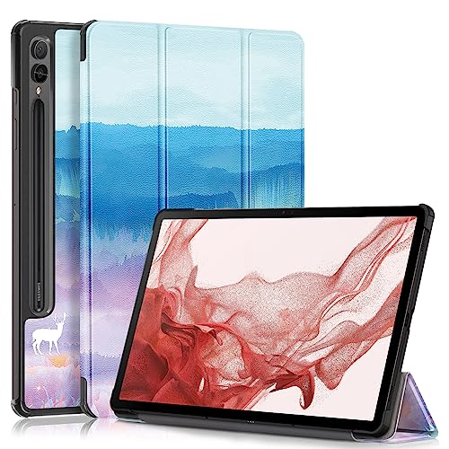 TOPCASE Hülle für Samsung Galaxy Tab S10 Plus/S9 Plus 12.4 Zoll 2023/Tab S9 FE Plus 12.4",Ultra Leder Ständer Schutzhülle mit Auto Schlaf/Wachen Funktion,Fantasy-Hirsch von TOPCASE