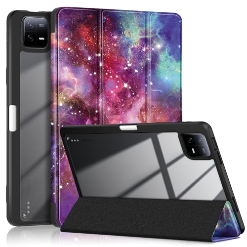 TOPCASE Hülle für Xiaomi Pad 6 /Pad 6 Pro Tablet 11 Zoll 2023 mit Pen Halter,Klar Transparente PC-Rückseite,TPU Stoßfestes DREI-Falt Ständer Schutzhülle mit Auto Wachen/Schlafen,Galaxy von TOPCASE