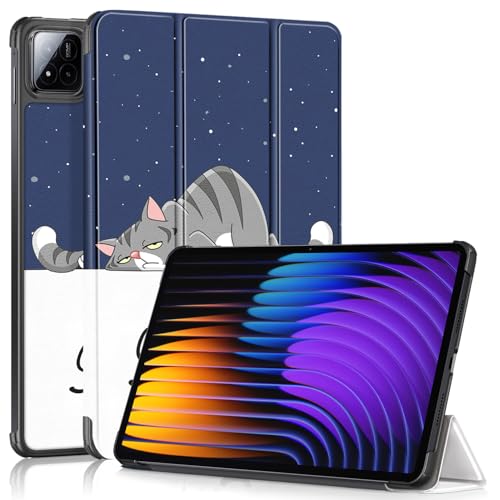 TOPCASE Hülle für Xiaomi Pad 7 /Pad 7 Pro Tablet 11.2 Zoll 2024,Schlank Slim Hülle Schutzhülle mit Auto Schlaf/Wach und Standfunktion,Faule Katze von TOPCASE