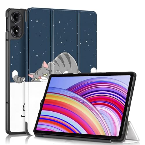 TOPCASE Hülle für Xiaomi Redmi Pad Pro Tablet 12.1 Zoll//Xiaomi Poco Pad 2024 12.1 Tablet,Schlank Slim Hülle Schutzhülle mit Auto Schlaf/Wach und Standfunktion,Faule Katze von TOPCASE