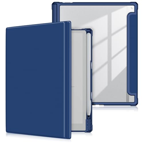 TOPCASE Hülle kompatibel mit BOOX Go 10.3 ePaper Tablet 10.3 Zoll 2024 mit Pen Halter,Klar Transparente PC-Rückseite,TPU Stoßfestes Ständer Schutzhülle mit Auto Wachen/Schlafen,Dunkelblau von TOPCASE