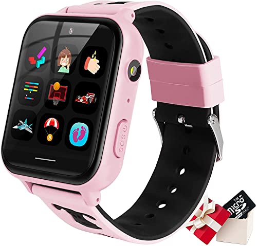 TOPCHANCES Kinder-Spiel-Smartwatch, Musik-Player, Smartwatch, Video-Recorder, 10 Lernspiele (eingebaute 1 GB SD-Karte), Sport-Armbanduhr für Alter 3–14 Jahre, Geschenk für Jungen und Mädchen, Rosa von TOPCHANCES