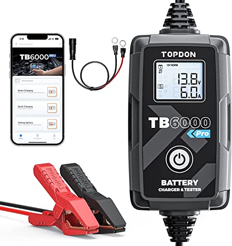 2-in-1 Smart Car Battery Charger and Battery Tester, TOPDON TB6000Pro 6A, 6V/12V Battery Maintenance, App Control Car Charger Desulfator von TOPDON