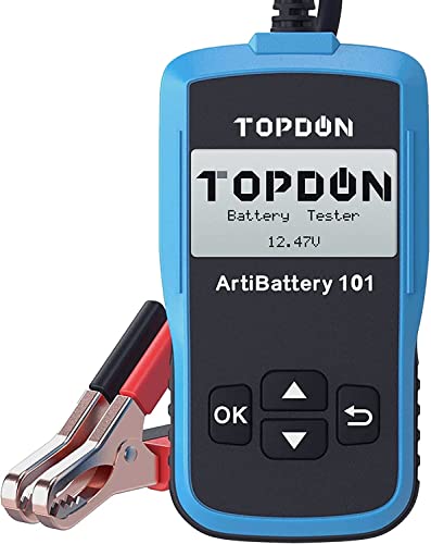 TOPDON AB101 - Batterietester kfz 12V, universal Autobatterie Tester für Kfz/PKW/Motorrad/SUV, Autobatterie Tester Zustand Starten & Ladesystem Testgerät, mit 6 Sprachen von TOPDON