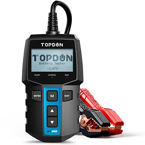 TOPDON BT100 Autobatterie Tester 12V Lasttester 100-2000 CCA Kfz-Lichtmaschinentester für Batterietests, Anlasstests & Ladetests durch, Digitaler Batterietester Analysator für Auto LKW Motorrad SUV von TOPDON