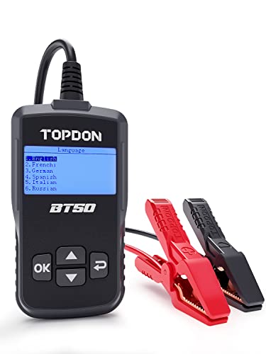 TOPDON BT50, 12V Blei Säure Batterietester, führt Batterietests, Anlasstests und Ladetests durch und überprüft Daten mit funkenfreier Technologie für Sicherheitsschutz von TOPDON