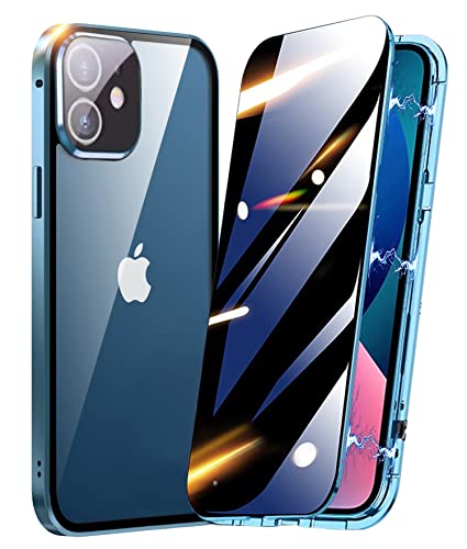 Hülle 360 Grad für iPhone 12,Anti-Spy Magnetische Handyhülle mit Privatsphäre Gehärtetes Glas und Kameraschutz,Apple iPhone 12 Hülle Magnetisch Metall Bumper Case,Blau von TOPF&B