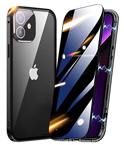 Hülle 360 Grad für iPhone 12,Anti-Spy Magnetische Handyhülle mit Privatsphäre Gehärtetes Glas und Kameraschutz,Apple iPhone 12 Hülle Magnetisch Metall Bumper Case,Schwarz von TOPF&B