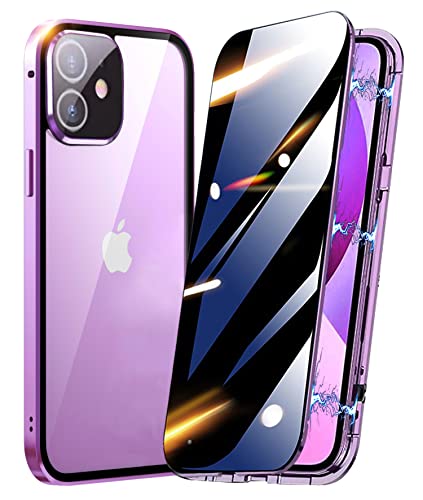 Hülle 360 Grad für iPhone 12,Anti-Spy Magnetische Handyhülle mit Privatsphäre Gehärtetes Glas und Kameraschutz,Apple iPhone 12 Hülle Magnetisch Metall Bumper Case,Violett von TOPF&B