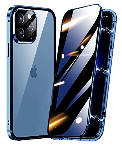 Hülle 360 Grad für iPhone 12 Pro,Anti-Spy Magnetische Handyhülle mit Privatsphäre Gehärtetes Glas und Kameraschutz,Apple iPhone 12 Pro Hülle Magnetisch Metall Bumper Case,Blau von TOPF&B