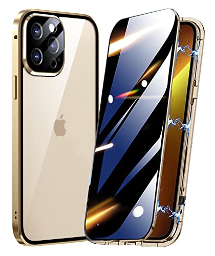 Hülle 360 Grad für iPhone 12 Pro,Anti-Spy Magnetische Handyhülle mit Privatsphäre Gehärtetes Glas und Kameraschutz,Apple iPhone 12 Pro Hülle Magnetisch Metall Bumper Case,Gold von TOPF&B