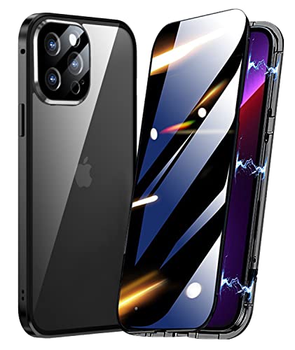 Hülle 360 Grad für iPhone 12 Pro,Anti-Spy Magnetische Handyhülle mit Privatsphäre Gehärtetes Glas und Kameraschutz,Apple iPhone 12 Pro Hülle Magnetisch Metall Bumper Case,Schwarz von TOPF&B