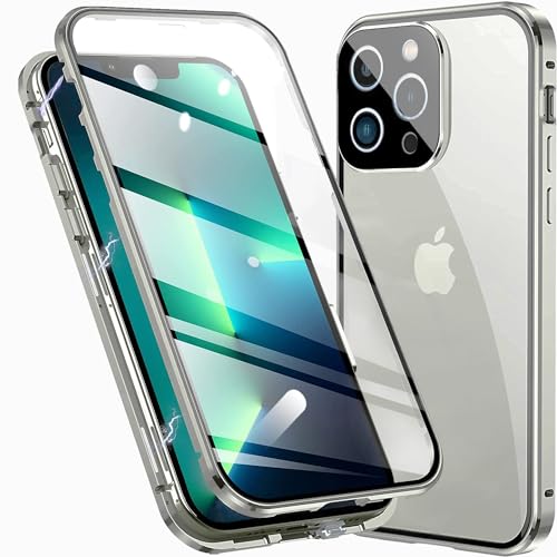 TOPF&B Handyhülle für iPhone 15 Pro Max 360 Grad Hülle,Magnetische Hülle mit Vorne hinten Gehärtetes Glas Transparent und Kameraschutz,iPhone 15 Pro Max Hülle Magnetisch Metall Bumper Case,Natur von TOPF&B