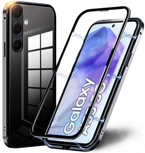TOPF&B Hülle 360 Grad für Samsung Galaxy A55 5G,Handyhülle Galaxy A55 Magnetische mit Vorne hinten Gehärtetes Glas Transparent,Samsung A55 Hülle Magnetisch Metall Bumper Case,Schwarz TOPF&B Hülle 360 Grad für Samsung Galaxy A55 5G,Handyhülle Galaxy A55 Magnetische mit Vorne hinten Gehärtetes Glas Transparent,Samsung A55 Hülle Magnetisch Metall Bumper Case,Schwarz von TOPF&B