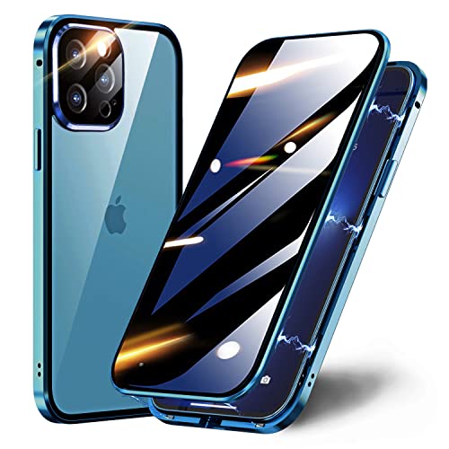 TOPF&B Hülle 360 Grad für iPhone 12 Pro Max,Anti-Spy Magnetische Handyhülle mit Privatsphäre Gehärtetes Glas und Kameraschutz,iPhone 12 Pro Max Hülle Magnetisch Metall Bumper Case,Blau von TOPF&B