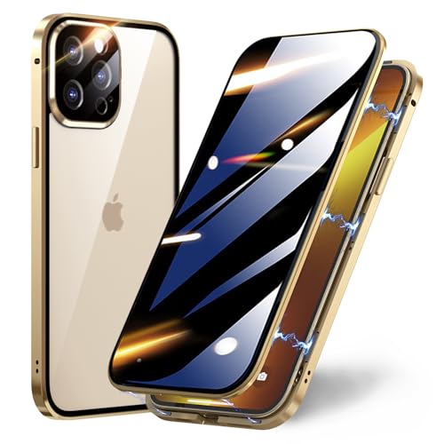 TOPF&B Hülle 360 Grad für iPhone 12 Pro Max,Anti-Spy Magnetische Handyhülle mit Privatsphäre Gehärtetes Glas und Kameraschutz,iPhone 12 Pro Max Hülle Magnetisch Metall Bumper Case,Gold von TOPF&B