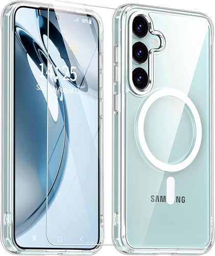 TOPF&B Magnetisch Hülle für Samsung Galaxy S25 Plus mit 1 Stück Schutzfolie,Kompatibel mit MagSafe,Transparente[Nie Vergilbung] Klar Soft TPU Stoßfest Kratzfest Handyhülle für Samsung S25 Plus,Clear von TOPF&B