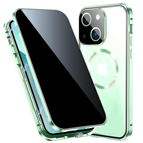TOPF&B Magnetische Schutzhülle für iPhone 15, 360-Grad-Rundumschutz, integrierter Sichtschutz und Kameraschutz [kompatibel mit MagSafe], Stoßfängerhülle aus Metall für iPhone 15, Grün von TOPF&B