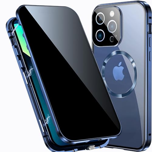 TOPF&B Magnetische Schutzhülle für iPhone 15 Pro, Sichtschutz, 360 Grad vollständige Abdeckung, integrierter Sichtschutz und Kameraschutz, kompatibel mit MagSafe, Metall-Stoßfängerhülle für iPhone 15 von TOPF&B