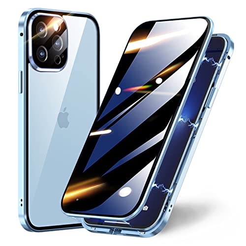 TOPF&B für iPhone 13 Pro Max 360 Grad Hülle,Handyhülle Sichtschutz iPhone 13 Pro Max mit Panzerglas Sichtschutz und Kameraschutz,iPhone 13 Pro Max Hülle Magnetisch Metall Bumper Case,Blau von TOPF&B