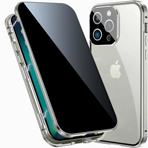 TOPF&B für iPhone 15 Pro Hülle mit Panzerglas Sichtschutz,Handyhülle iPhone 15 Pro 360 Grad mit Privacy Gehärtetes Glas und Kameraschutz,Magnetische Stoßfeste Schutzhülle Metall Bumper Case,Natur von TOPF&B