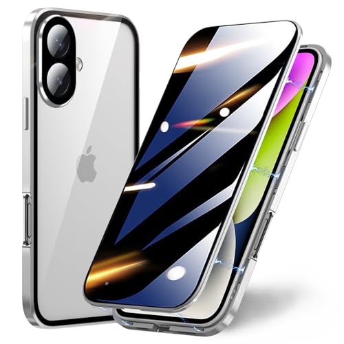 TOPF&B für iPhone 16 360 Grad Hülle,Handyhülle iPhone 16 mit Panzerglas Sichtschutz und Kameraschutz,Metall Bumper Magnetisch Hülle für iPhone 16,Silber TOPF&B für iPhone 16 360 Grad Hülle,Handyhülle iPhone 16 mit Panzerglas Sichtschutz und Kameraschutz,Metall Bumper Magnetisch Hülle für iPhone 16,Silber von TOPF&B