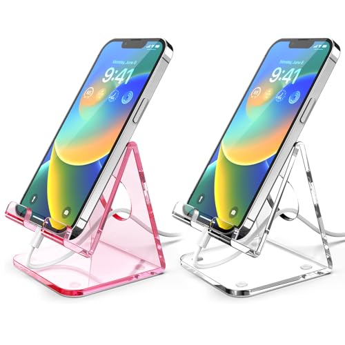 TOPGO Acryl-Telefonständer, Telefonhalter für Bürotisch, Schminktisch, Küchentheke, Nachttisch, kompatibel mit iPhone 16, 15, 14, 13, 12, 11 Pro Max Plus/Smartphones/iPad/Switch, transparent und rosa TOPGO Acryl-Telefonständer, Telefonhalter für Bürotisch, Schminktisch, Küchentheke, Nachttisch, kompatibel mit iPhone 16, 15, 14, 13, 12, 11 Pro Max Plus/Smartphones/iPad/Switch, transparent und rosa von TOPGO