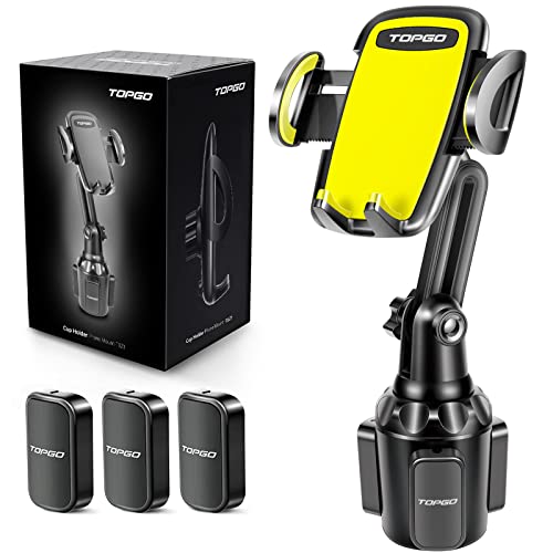 TOPGO Car-Cup-Holder-Phone-Mount Adjustable Pole Automobile Cup Holder Smart Phone Cradle Car Mount for iPhone 11 Pro/XR/XS Max/X/8/7 Plus/6s/Samsung S10 /Note 9/S8 Plus/S7 Edge(Yellow, 11 inch) von TOPGO