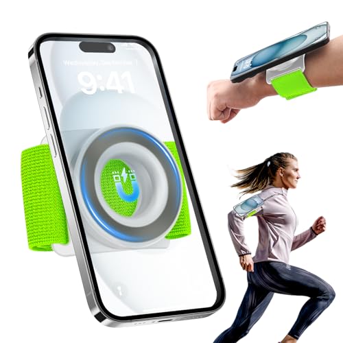TOPGO Laufende Handyhalterung für iPhone [360° drehbar & Upgrade Anti-Drop] Magnetische Handgelenk-Handyhalterung, Magsafe Armband kompatibel mit iPhone 16 Pro und Android - Grün von TOPGO