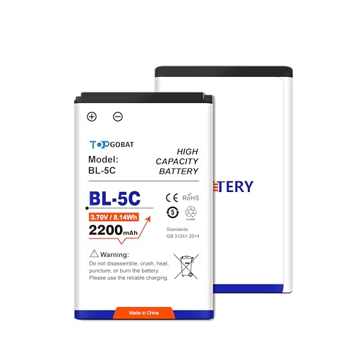TOPGOABT 2Pcs BL-5C Akku, 2200mAh Akku mit hoher Kapazität kompatibel für Geräte verwendet BL-5C Akku Radio BT Lautsprecher Kamera TOPGOABT 2Pcs BL-5C Akku, 2200mAh Akku mit hoher Kapazität kompatibel für Geräte verwendet BL-5C Akku Radio BT Lautsprecher Kamera von TOPGOBAT