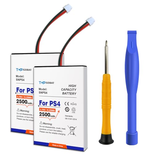 TOPGOBAT 2pcs PS4 Controller Akku, 2500mAh hohe Kapazität für PS4 Pro Slim Controller 2016 (oder Neuer) CUH-ZCT2 oder CUH-ZCT2U mit Reparaturwerkzeug, Nicht für PS4 Wireless Controller 2015 und Davor von TOPGOBAT