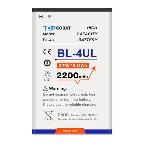 TOPGOBAT Ersatz für BL-4UL Akku, 2200mAh Hohe Kapazität Kompatibel mit BL-4UL Modell (Nokia 3310 TA-1036, 225 RM-1011 RM-1126 RM-1012) von TOPGOBAT