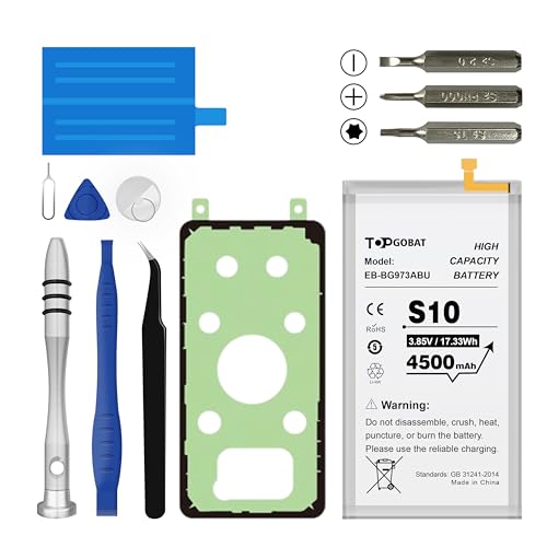 TOPGOBAT Ersatz für Samsung Galaxy S10 Akku,4500mAh Hohe Kapazität Kompatibel mit Samsung Galaxy S10 Modell (SM-G973F/U/W/X/N, SM-G973U1, SM-G9730, SCV41, SM-G973C) mit Tool Kits,EB-BG973ABU von TOPGOBAT